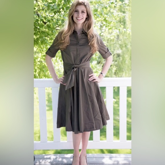 Badgley Mischka Army Green Shirtdress size 6 - Picture 2 of 11